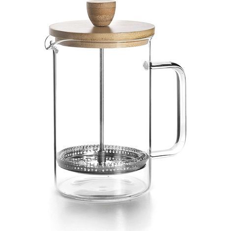 Glass French Press with Wooden Lid, Borosilicate Glass Coffee Maker with Wooden Lid, Heat Resistant and Explosion Proof, Green Teapot, 800ml (1/5)