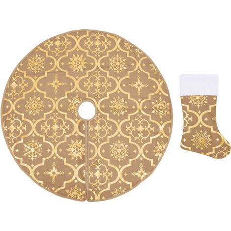 Jupe de sapin de Noël de luxe avec chaussette, jaune, 90 cm, en tissu (1/5)