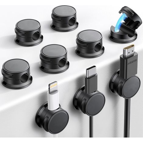 Set di 8 robuste clip magnetiche autoadesive per cavi, ideali per comodini o piani cucina (bianche). - AquaForge (1/5)