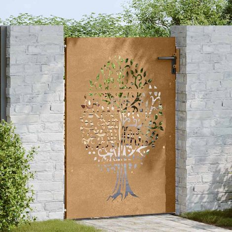 Portail de jardin-Portillon de jardin 85x150 cm acier corten conception de l'arbre (1/5)