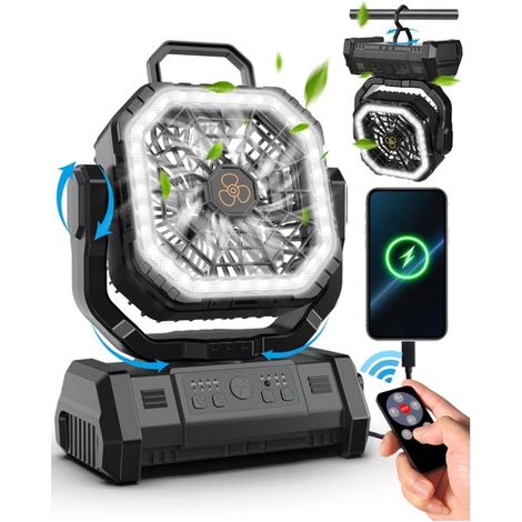Ventilatore da campeggio ricaricabile – Ventilatore da 20000 mAh con luce LED – Silenzioso – Telecomando – 4 velocità (1/5)