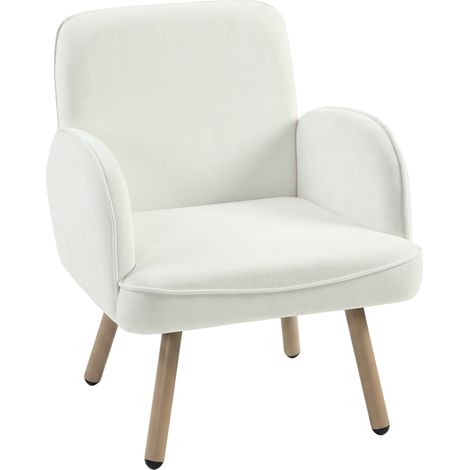 HOMCOM Lounge Chair Velvet Upholstered Spring Cushion Cream White