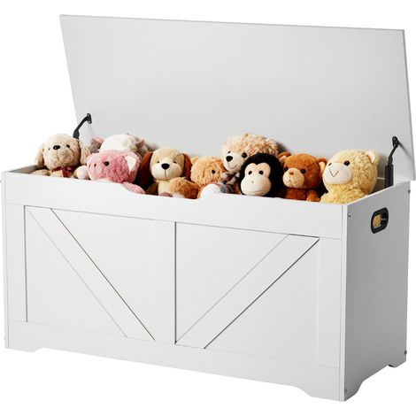 VEVOR Kids Storage Bench, Wooden Toy Box Chest, Large Storage Cabinet with Safety Hinge, Toddlers Storage Bench for Playroom, Living Room or Entryway, Easy Assembly, 38.98 x 15.55 x 18.9 in, White (1/5)