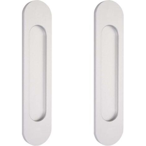 2 poignées de porte coulissantes ovales argentées de 15 cm autocollantes, poignées de porte affleurantes en aluminium, pour portes de grange coulissantes, fenêtres et placards sans perçage (1/4)