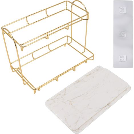 Étagère de rangement de salle de bain à 2 niveaux, or et blanc, étagère à maquillage, organisateur de comptoir antidérapant (1/5)