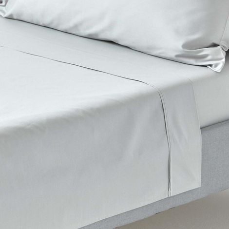 HOMESCAPES Silver Grey Egyptian Cotton Flat Sheet 200 Thread Count, Single - Silver Grey