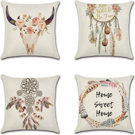 Housse de Coussin Animaux Fleurs La Vie Marine Plante Tropicale Taie d'oreiller pour Canapé Maison Salon Chambre Décoration D'intérieur,45x45cm,Ensemble de 4 pièces (Capteur de rêves) (1/5)
