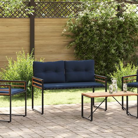 Maison Exclusive - Holz-Lagenbank mit Kissen Uni Marineblau 114 x (1/5)