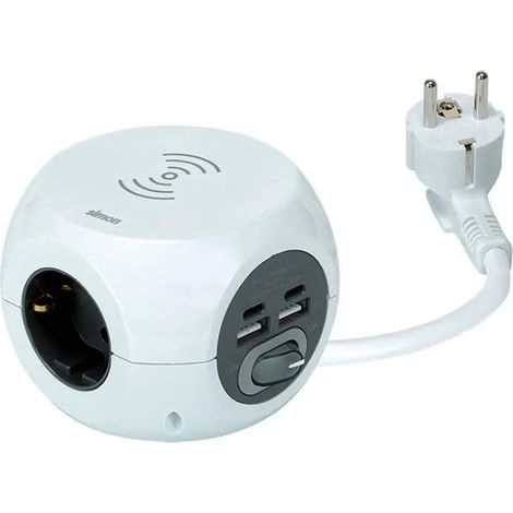 Combiball, kabelloses Laden + 3 Steckdosen (2pt+t) + 2 USB A + 2 USB C, weiß