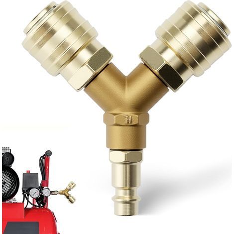 Raccord rapide d'air comprimé, connecteur d'air comprimé 1/4 pouce Distributeur d'air de type Y Distributeur d'air comprimé, NW 7,2 pouces Accessoires de compresseur d'air comprimé enfichables antirou (1/5)
