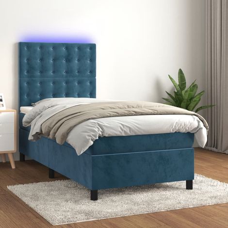 vidaXL Letto a Molle con Materasso e LED Blu Scuro 80x200cm in Velluto (1/5)