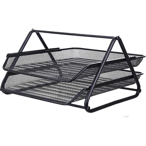 Organiseur de bureau à 2 niveaux en maille pour documents A4 et lettres (1/3)