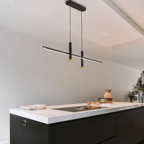 Suspension cuisine led noir et or – Aluminium – Hauteur réglable 150 cm – Largeur 103 cm – 30W 1400 lumen – Température 3000K – Millumine (1/2)
