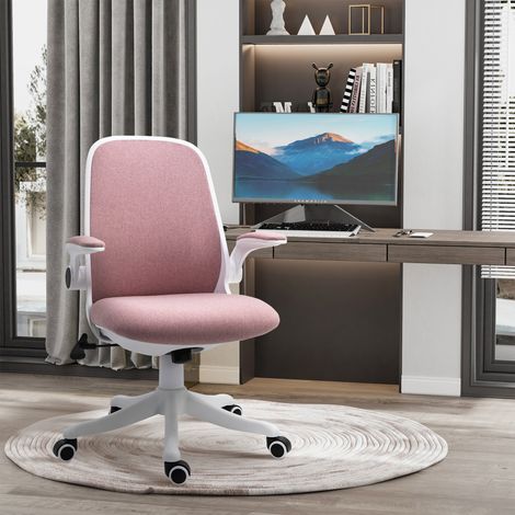 Sedia da ufficio girevole, sedia da scrivania inclinabile, regolabile in altezza, braccioli sollevabili, 62,5x60x94-104 cm, rosa