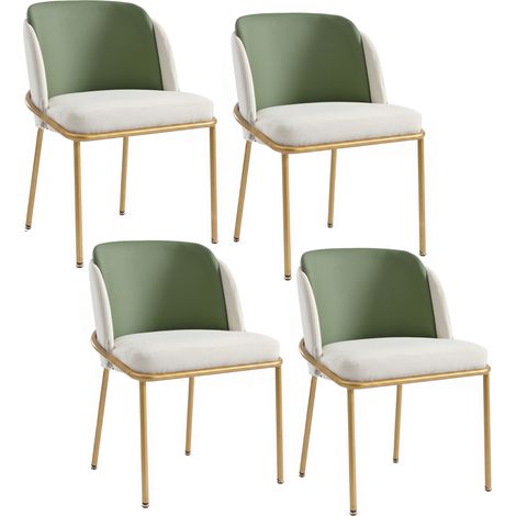 Lot de 6 chaises de salle à manger modernes en similicuir PVC vert et beige, pieds réglables (1/5)