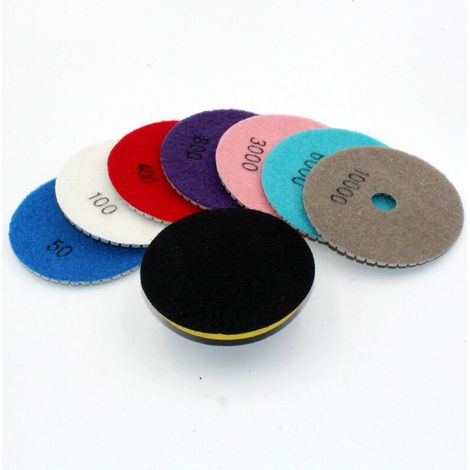 VURAHOME - 7Pcs Disque Diamant de Polissage 4 Pouces / 100mm Sec Diamant Polissage Pads et un Aluminium Support Pad pour Marbre Granite Pierre Béton (Grains mélangéset et A), (1/5)