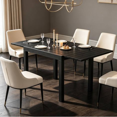 Mesa de jardín extensible de aluminio negro, 4 a 6 personas, 160 x 80 x 75 cm (1/5)