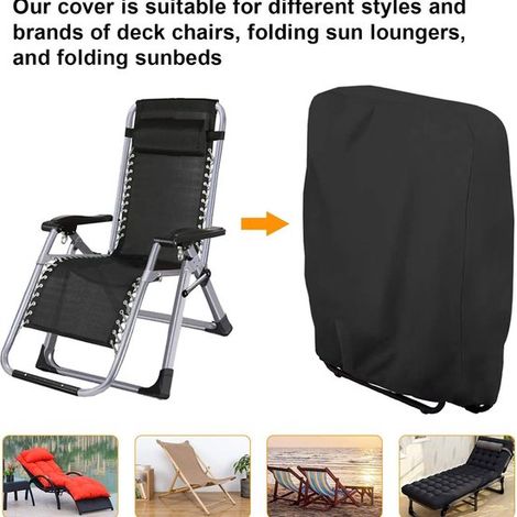 Funda impermeable para silla,2 piezas,Funda para silla de jardín,Funda protectora para muebles de jardín,71x20/34x110cm,Negro,Tela Oxford 210D (1/4)