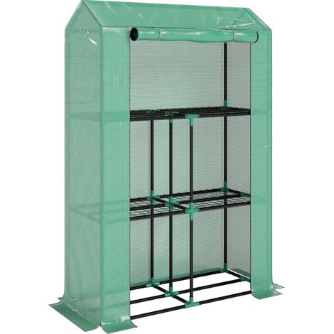 Serre de jardin 3 niveaux avec étagères, abri d'hivernage bâche PE renforcée, porte enroulable, 100x40x150 cm, vert (1/5)