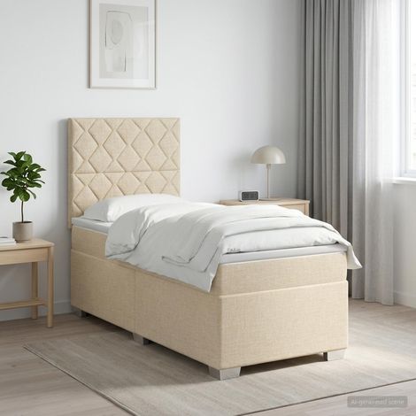 vidaXL Lit boxspring avec matelas Crème 100 x 200 cm Tissu (1/5)