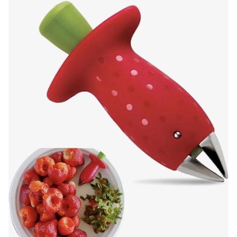 Snocciolatore/rimuovi picciolo per fragole e pomodori in acciaio inox con impugnatura ergonomica. Pratico utensile da cucina per fragole, pomodori e verdure. 9,6 cm, rosso. (1/5)