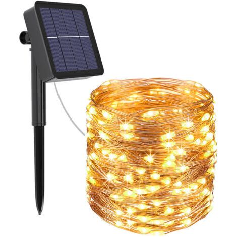Guirlande lumineuse solaire Extérieur 11 m 100 LED Guirlande lumineuse solaire 8 modes Étanche Câble en cuivre Guirlande