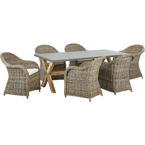 Gartenmöbel Set 6-Sitzer SUSUA/OLBIA inkl. Kissen Beton Hellbraun