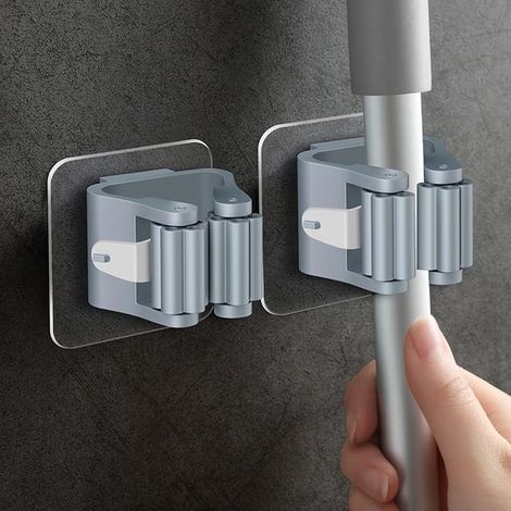 4 Pièces Porte-Balai Mural Auto-adhésif Porte Vadrouille Accroche Balai Mural sans Perçage Pince à Balai Supports de Balai de Vadrouille Gris Accroche Balai pour Porte Salle de Bain (1/5)