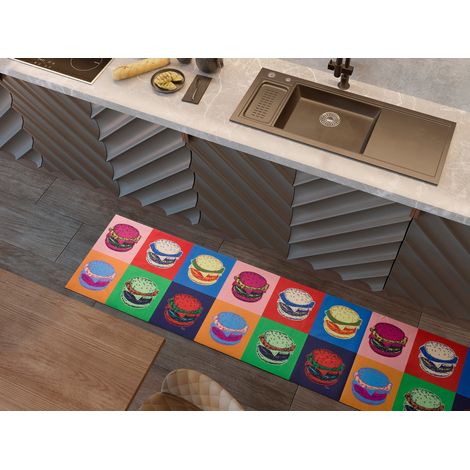 ATTICGO Tapis dessins hamburgers lavable RICCI Multicolore 52x200 cm (1/4)