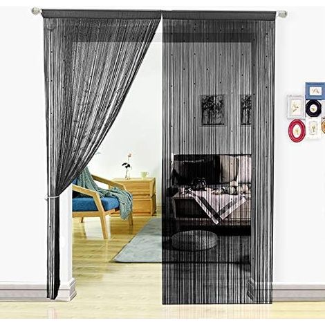 Rideau de Perles décoration d’intérieur, Polyester, Noir, 90x245cm (1/5)