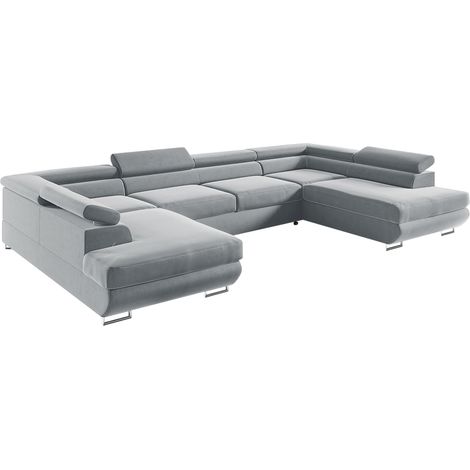 U-förmiges 5-Sitzer-Sofa mit Bettkasten Lyam Hellgrau