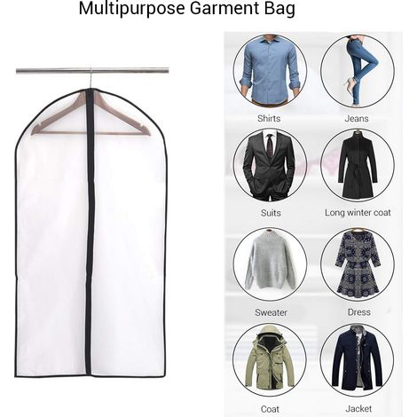 Juego de 6 fundas transparentes de PEVA para ropa, de 60x100 cm, con cremallera negra para proteger contra el polvo y los insectos. (1/4)