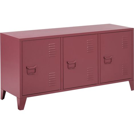 Credenza in acciaio a 3 ante con ripiani regolabili rosso scuro Cardiff