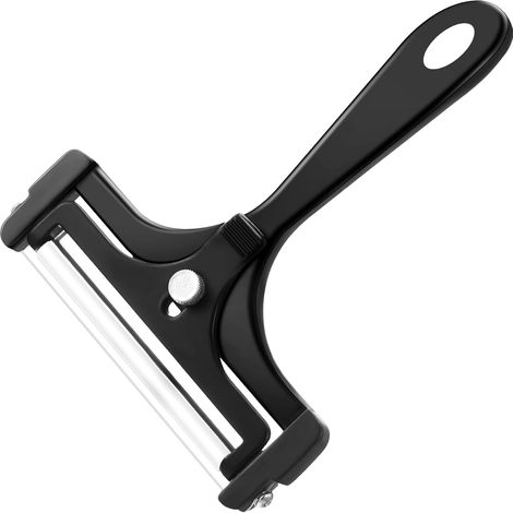 BEBUSINGOTO Cortador de queso con alambre ajustable de acero inoxidable resistente para quesos blandos y semiduros (negro) (1/4)