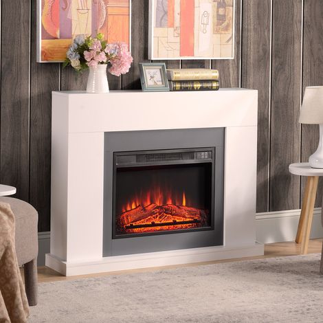Chimenea Eléctrica 1800W-2000W con Mando a Distancia Llama Ajustable Termostato Temporizador Semanal para 37 m² Blanco (1/5)