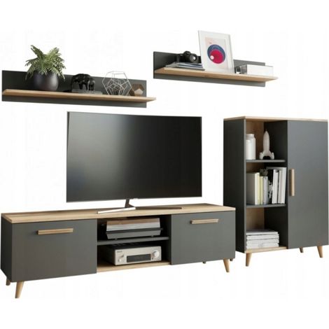 OSLO FURNITURE Wohnwand, Artisan Eiche, Anthrazit, Skandinavischer Stil WOHNZIMMER (1/3)