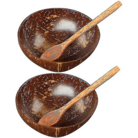 Ensemble de 2 bols en noix de coco - Alternative sans plastique - Faits main et polis à l'huile de noix de coco (1/5)