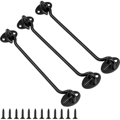 2 Pièces 400mm Crochet Fermeture Porte, Loquet Porte Exterieur, Noir Quincaillerie de Portes et Loquets, Crochets de Cabine avec œillets, avec 8 Vis, pour Maison, Jardin, Clôture (1/5)