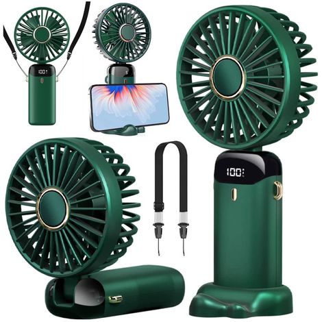 Ventilador de escritorio portátil inalámbrico Alogy CoolBreeze™ con soporte para teléfono, carga USB-C, batería 18650 - Verde (1/5)