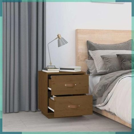 818331 Table de chevet Marron miel 40x34x45 cm Bois de pin massif (1/5)