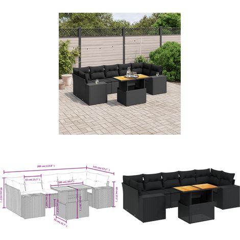 8-tlg. Garten-Sofagarnitur mit Kissen Schwarz Poly Rattan - Gartenmöbel Set - PE-Rattan Möbel - Outdoor Lounge - Gartenlounge - Terrassenmöbel - Home & Living (1/3)