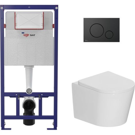 Pack WC bâti-support léger 112 cm ECO 2L Swiss Aqua Technologies + WC suspendu Ceramia + plaque noir mat (STECE14WT02-FR)