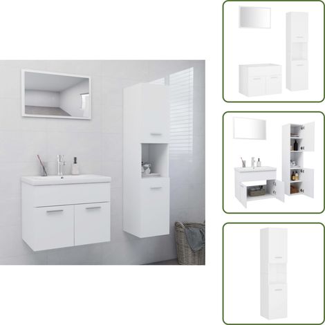 The Living Store Set Mobili da Bagno Bianco in Truciolato - Armadietto da bagno