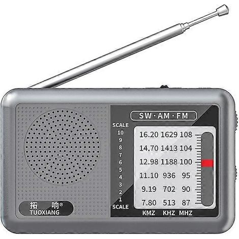 TUOXIANG tragbares Kurzwellenradio, AM/FM-Radio, Wetterradio, ausgezeichneter Empfang, graues Transistorradio (1/5)