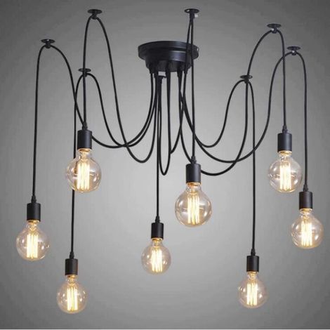 UNI 8 Tête Lustre Suspension Vintage Rétro LOFT Plafonnier Araignee Pendentif Noir (1/4)