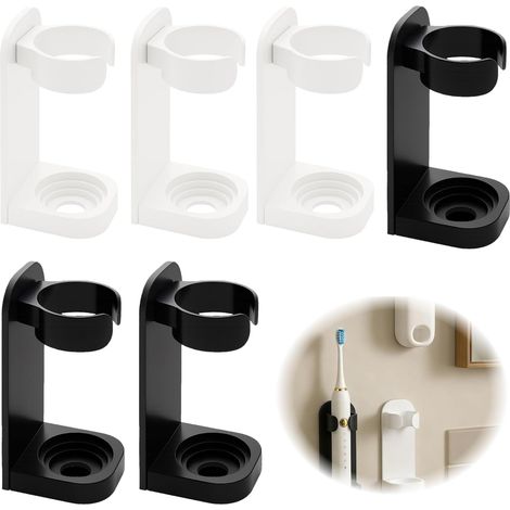 6 Pack Electric Toothbrush Holder, Wall Mounted, 3 White + 3 Black Self-Adhesive Toothbrush Stand Organizer, Toothpaste Storage Rack, Space-Saving Bathroom Accessories for Electric Toothbrushes (1/5)