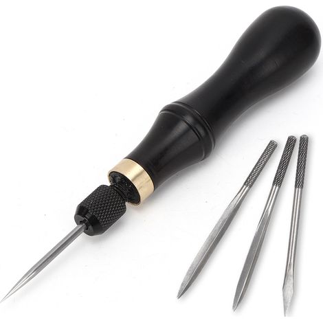 Kit poinçon à coudre 4 en 1 manche ébène, outil artisanal DIY pour cuir et tissu, couture à main (1/5)
