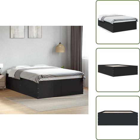The Living Store Bettgestell Schwarz 120x190 cm Holzwerkstoff - Bettes Gestell - Doppelbett - Holzrahmen - Schwarzes Bett - Modernes Bett
