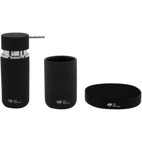 Swiss Aqua Technologies Set accessori Infinitio Dispenser sapone, Portasapone, Bicchiere, ceramica Nero opaco PackSAT-NoirMat