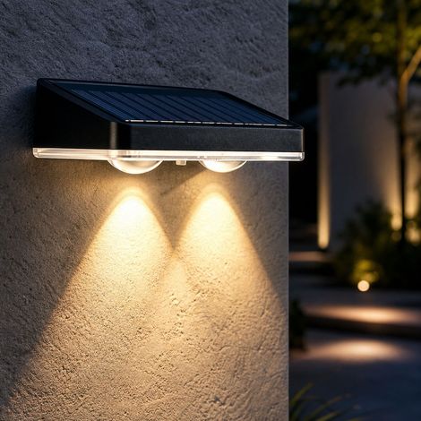 Applique da esterno a LED solare, impermeabile IP65, luce bianca/calda, senza fili, per giardino e patio. (1/4)